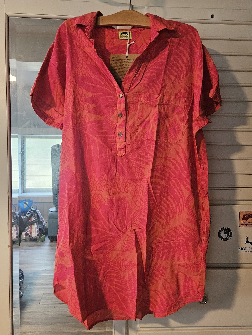 KEALOPIKO COLLARED DRESS - SIZE XS - HALANALANA PRINT - BRIGHT ORANGE COLOR